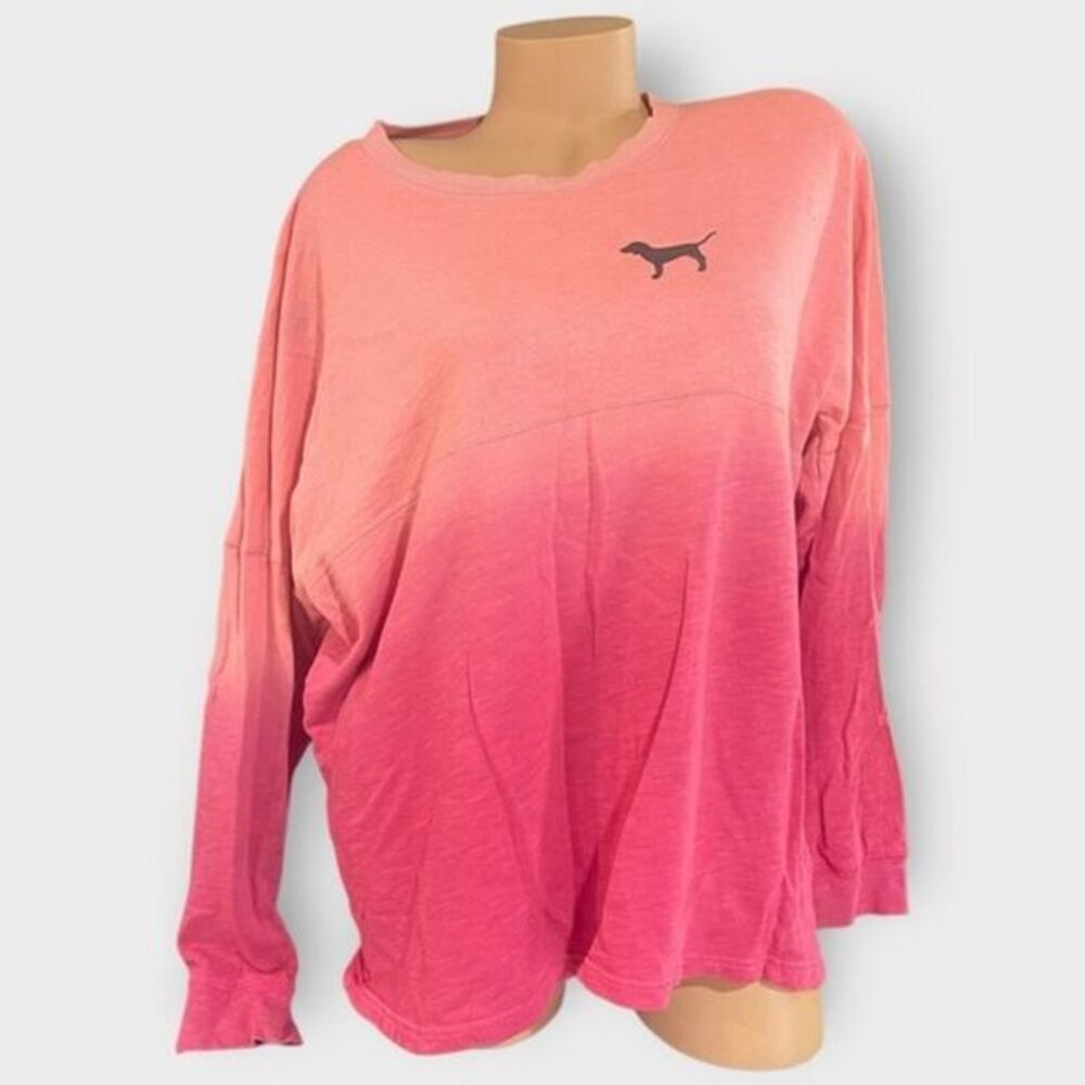 Victoria’s Secret PINK Large Varsity Crew Long Sleeve Pullover Sweater Ombré